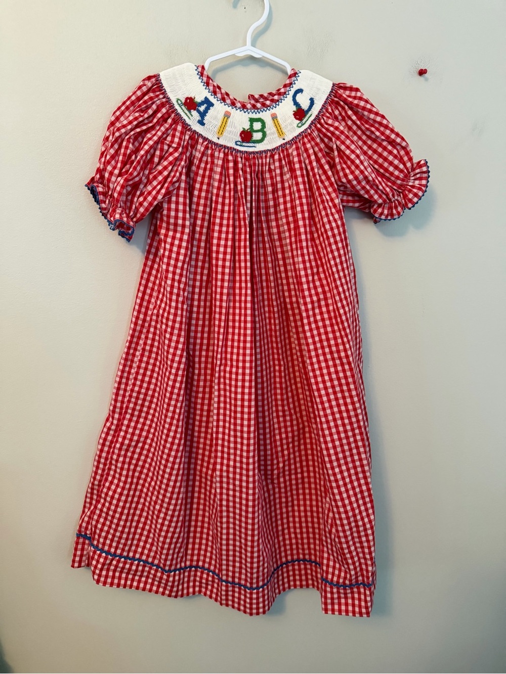 Silly Goose Red Gingham Smocked ABC school Dress